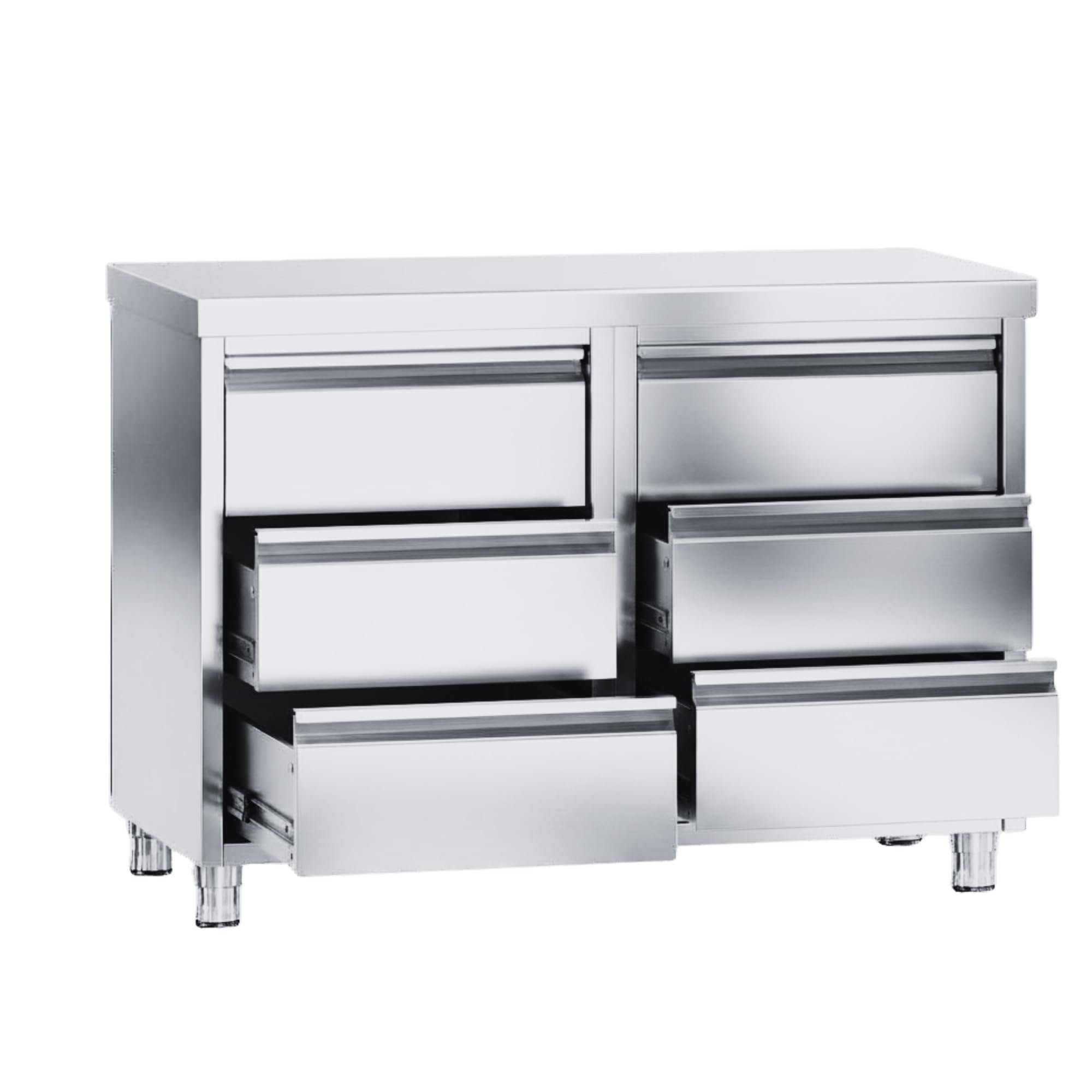Gastro Arbeitsschrank mit Schubladen - 100 x 60 cm - Freistehend mit 2 x 3 Schubladen - AISI 430 Edelstahl - Edelstahlschrank Küchenmöbel Gastro Schrank