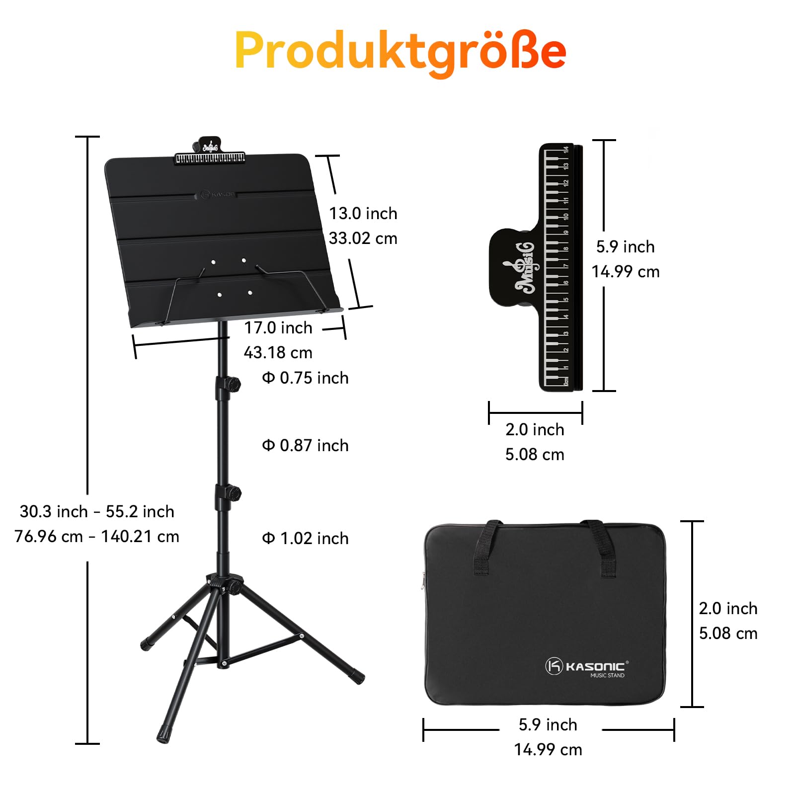 K Kasonic Faltbarer Notenständer, 2-in-1 Zusammenklappbarer Notenständer mit Notenblattmappe, Tragbarer Notenständer-Set für Aufführungen, Notenständer-Tripod für Musikalische Bedürfnisse, Schwarz