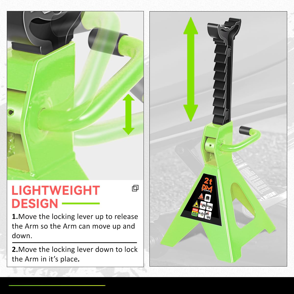PM PERFORMOTOR Combo de Gato hidráulico de bajo Perfil con 2 Soportes de Gato de trinquete, Capacidad de 2 toneladas (4000 Libras), Verde, PM-TOL-FJ3P-GR