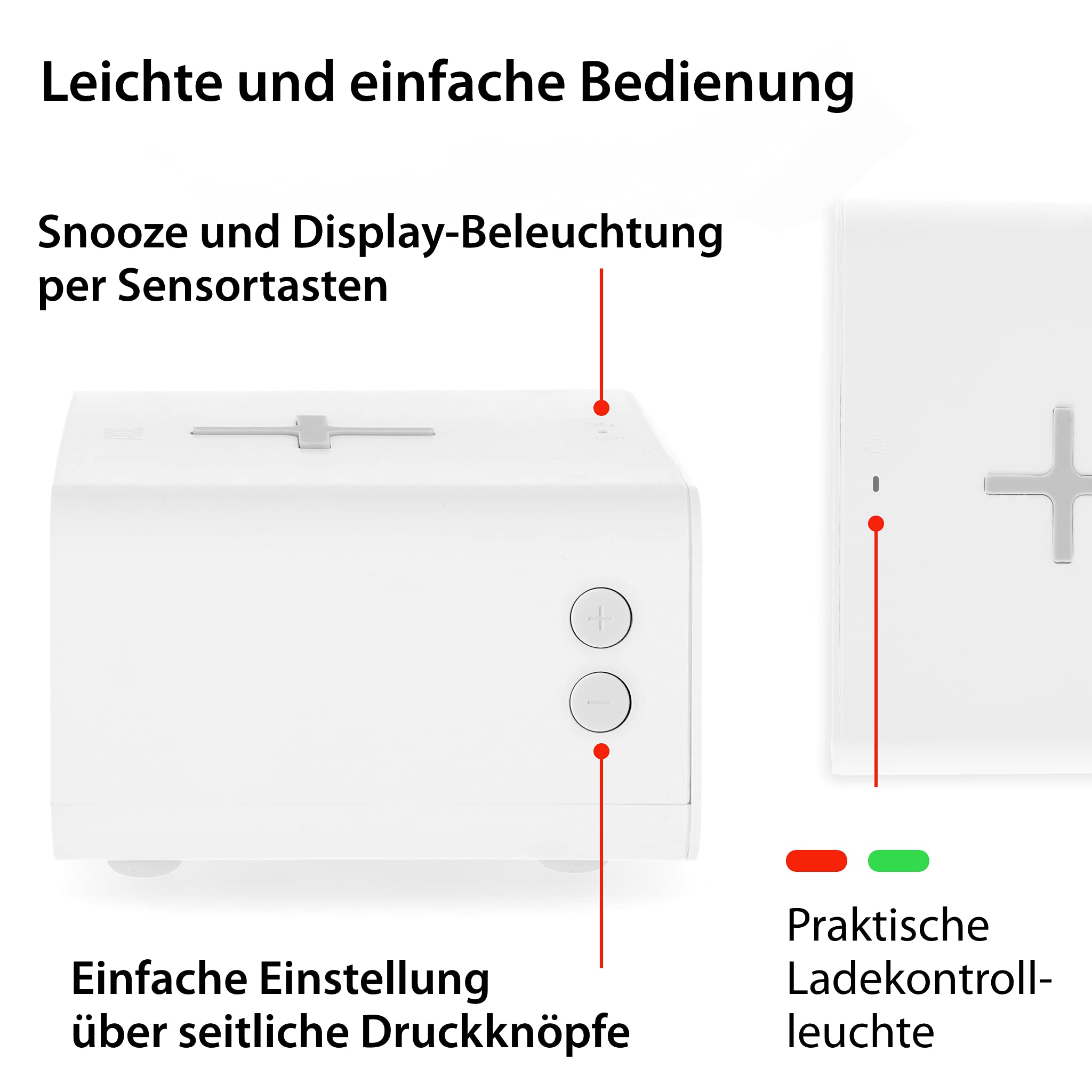 ADE CK2010 digitaler Wecker, kabelloses induktives Laden QI Smartphone 10W, mit Ladestation Wireless Charger, Dual-Alarm, Uhrzeit, Temperaturanzeige, LCD Display, Nachttisch Uhr