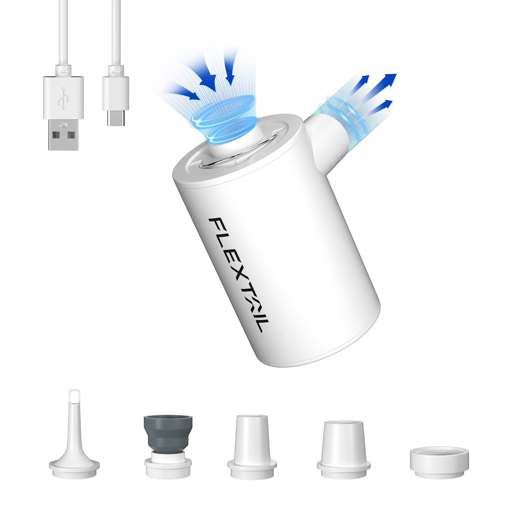 FLEXTAIL Max Pump 2024 - Bomba de aire eléctrica para colchón de aire, 3,4 kPa, 300 l/min, portátil, recargable, bomba de aire para camping, senderismo (blanco)
