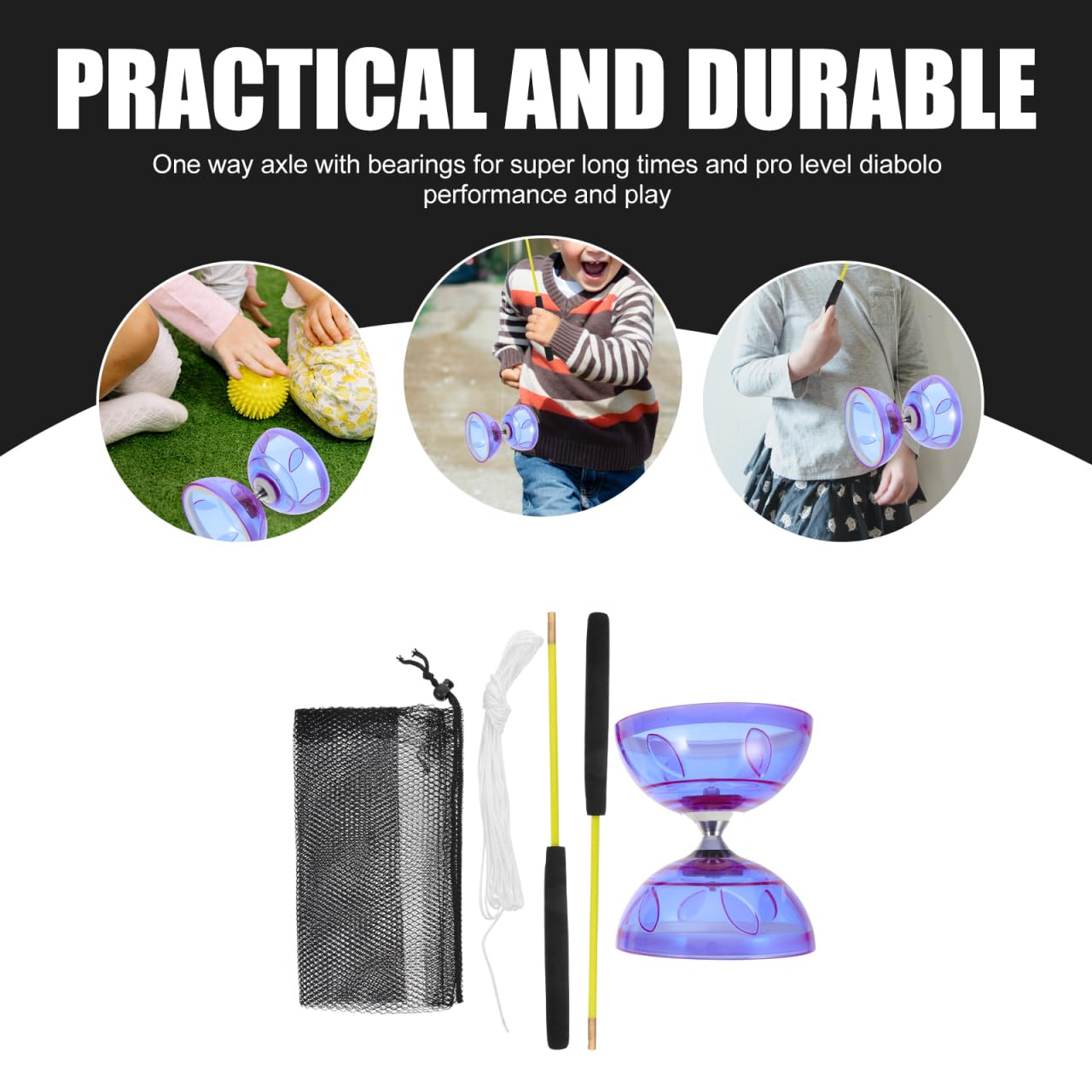 NUOBESTY Diabolo Triple Rodamiento Niños Diabolo con Palos de Aluminio Y Cuerda Chino Yo- Yo Malabares Juguete Giratorio para Fitness Diábolo con rodamientos de Bolas