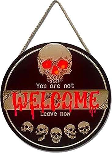 Miniatura 8 de Letrero de madera de bienvenida con calavera de Halloween, 3D, para colgar en la pared de la puerta delantera, tablero de bround pintado, 11.4 in de