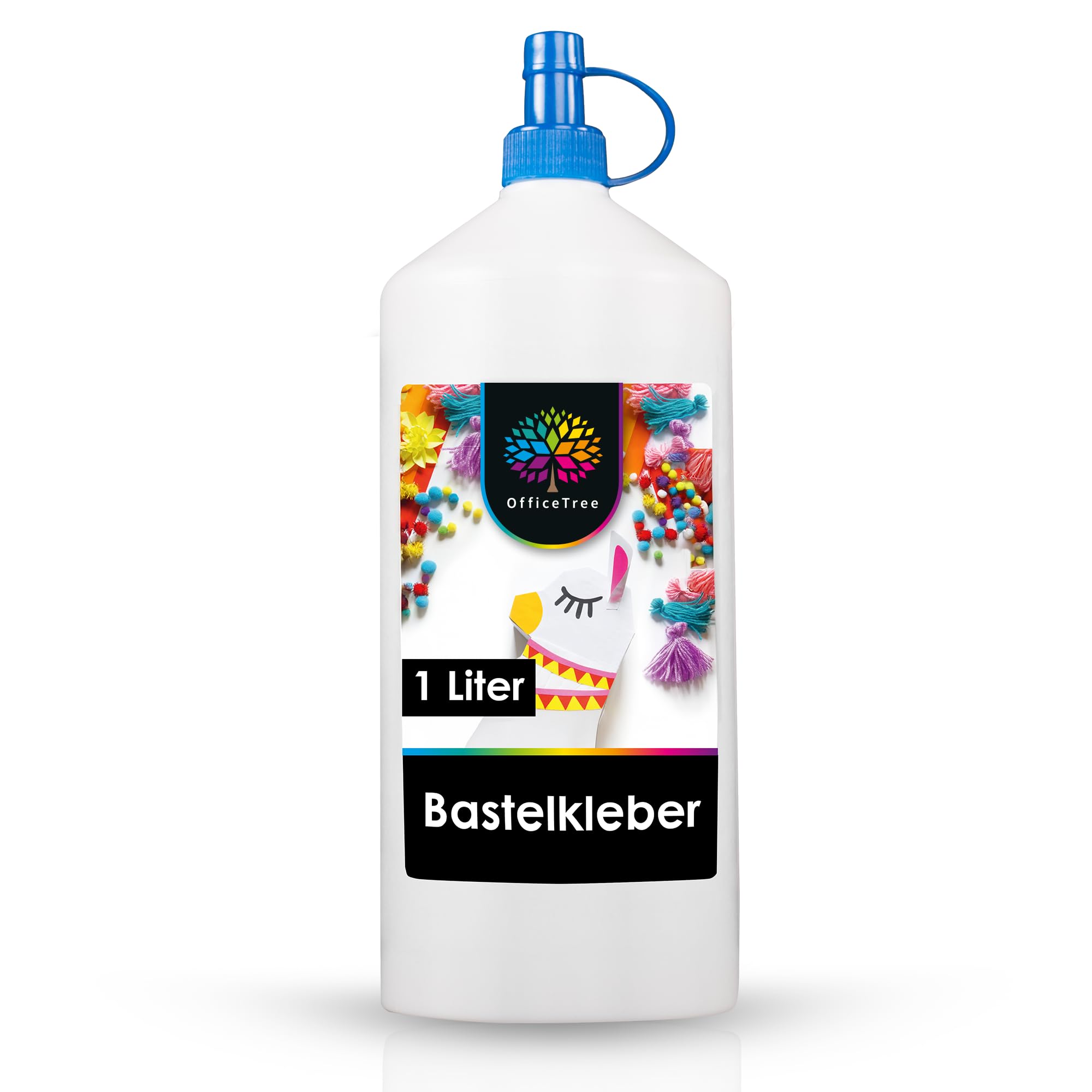 OfficeTree 1 Liter Flüssigkleber Bastelkleber Lösungsmittelfrei - Bastelleim Kleber für Kinder geeignet - Transparent Trocknend für Große und Kleine Projekte - Bastelkleber Kinder - Kleber Basteln