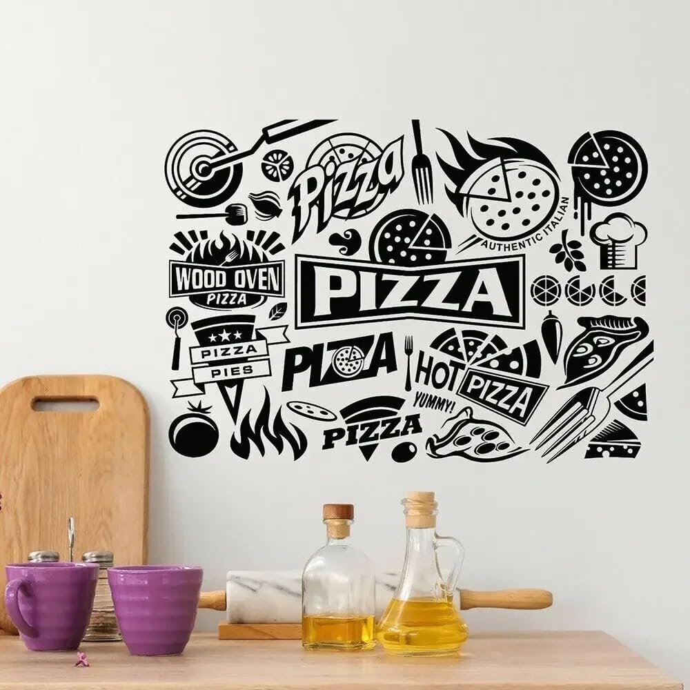 Pizza Sign Window Sticker Kitchen Vinyl Wall Decal Italian Food Business Pizza Store Pizzeria Sticker Home Kitchen Decor 42x61cm