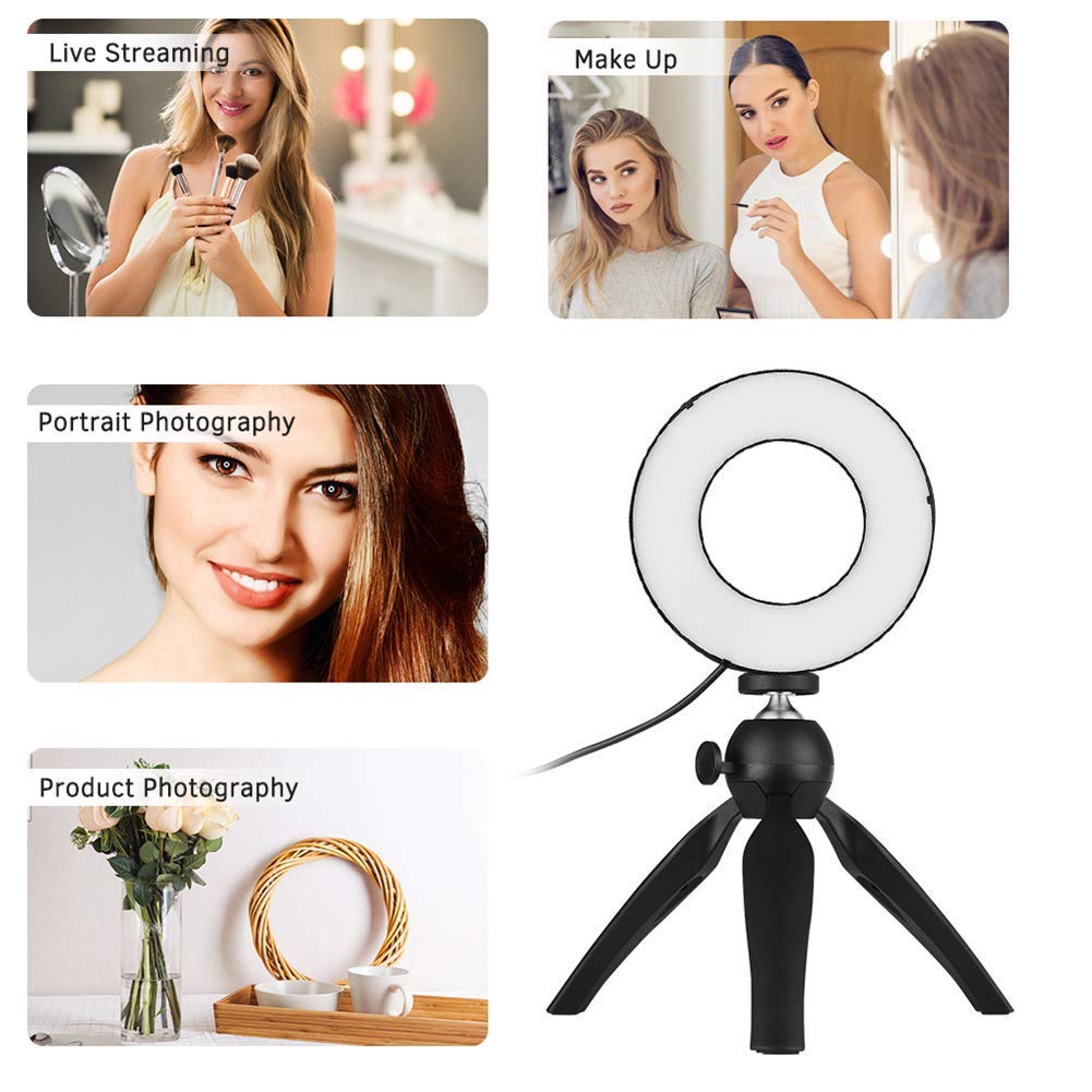 Luce ad anello a LED da 6,2 pollici, 3 modalità di illuminazione dimmerabili, 11 luminosità Luce per trucco da scrivania per selfie con supporto per cellulare Luce circolare per streaming li