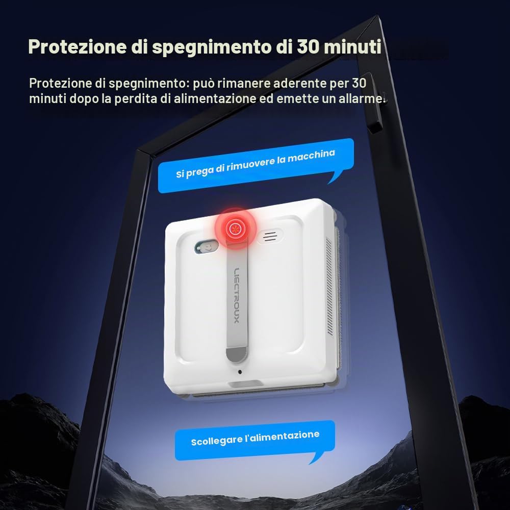 LIECTROUX Robot lavavetri S9, 2 spazzole rotanti, spruzzatura pompa 6 ugelli, motore senza spazzole, aspirazione 9KPa, vetri senza telaio, 8 microruttori, corda + cavo 2in 1, app e telecomando