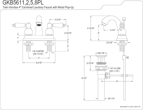 Miniatura 2 de Kingston Brass GKB5618PL Restoration - Grifo de lavabo central de 4 pulgadas con ventana emergente, níquel cepillado