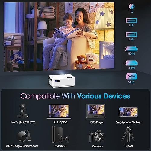 Miniatura 6 de Proyector Bluetooth WiFi proyector DBPOWER 9000L HD nativo 1080P soporte de temporizador de zoom y sueño proyector de película al aire libre