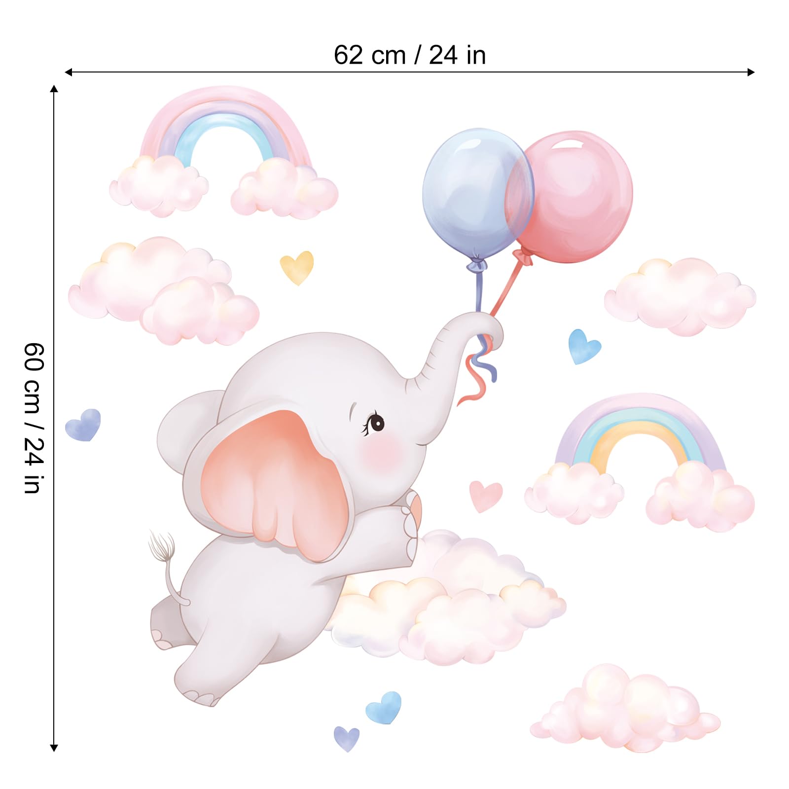 FUFUQUARE Cartoon Pink Elephant Wall Stickers Balloon Rainbows Wall Art Decals Peel and Stick for Kids Girls Nursery Bedroom Playroom Living Room Classroom - Image 4