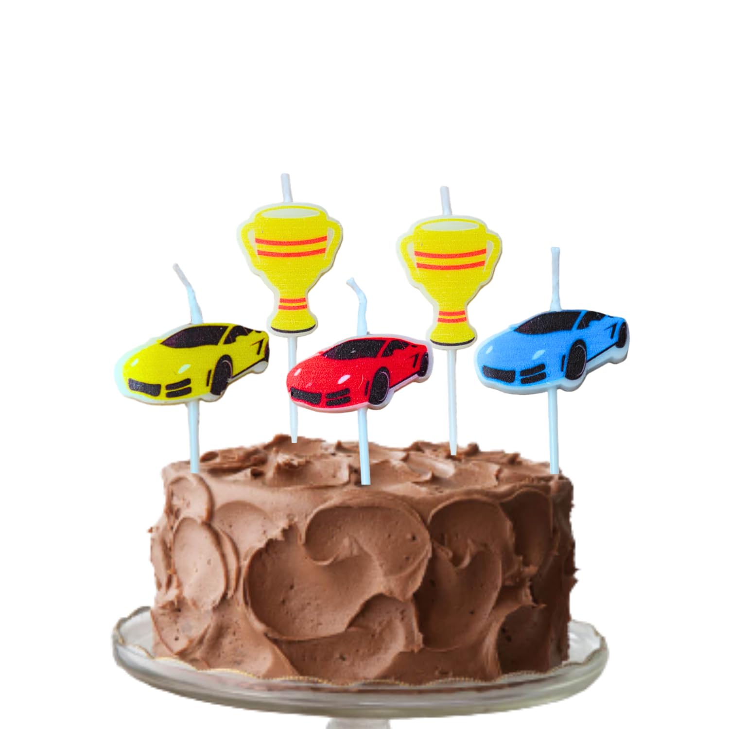 Party Decorz Racing Car Trophy Candle Set of 5pcs for Racing Car, Sports Theme Birthday Cake Decoration