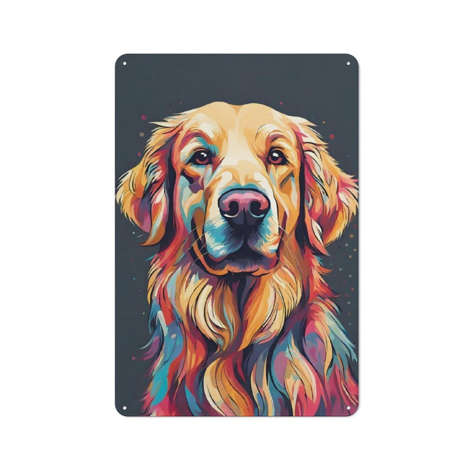 Junmoney Golden Retriever Colorful Rustic Metal Sign 30X20cm Featuring For Garage Wall, Suited To Garage Decor Collectors