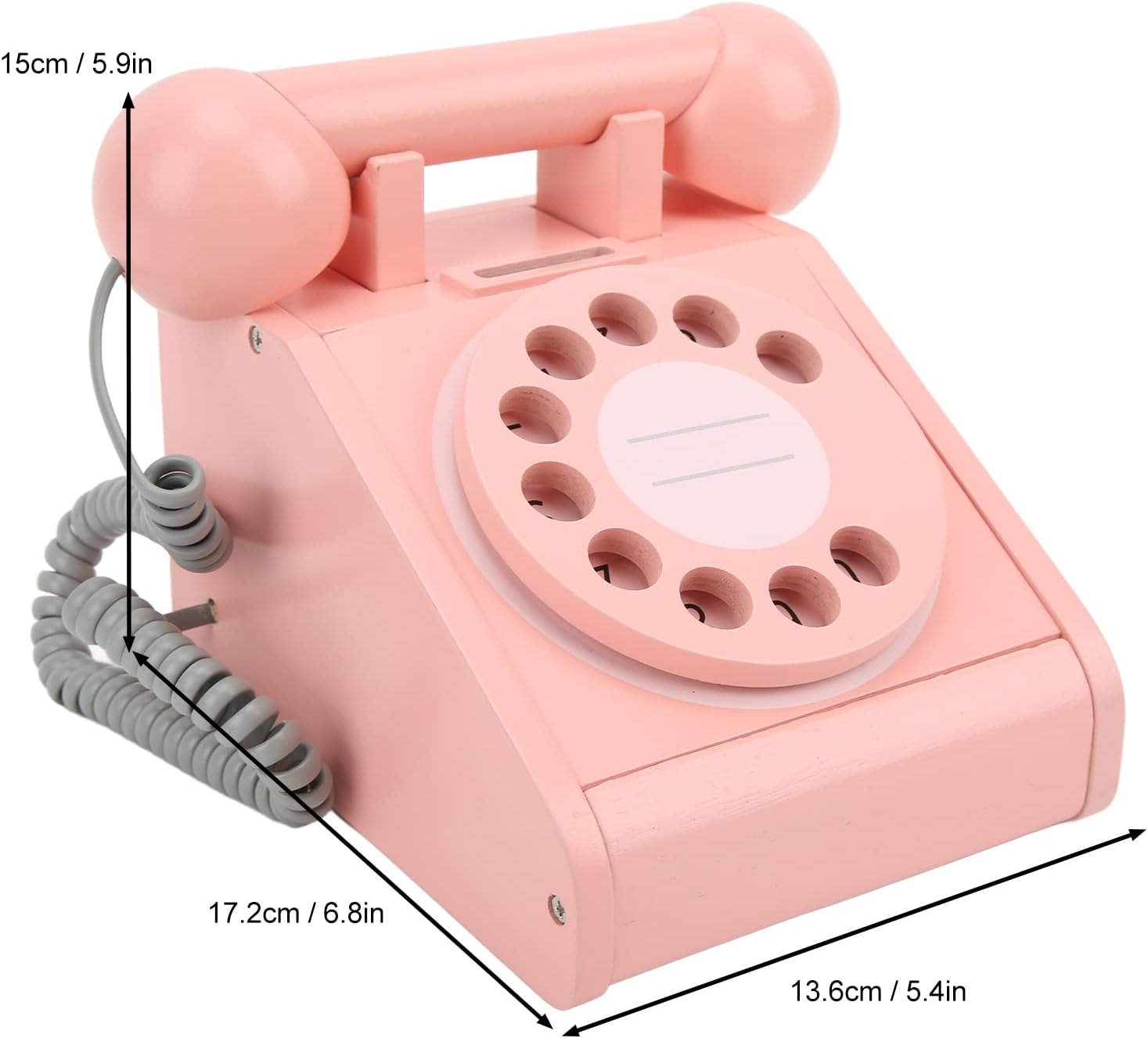 Generic Wooden Simulation Telephone, Vintage Rotary Dial Phone Toy (Pink)