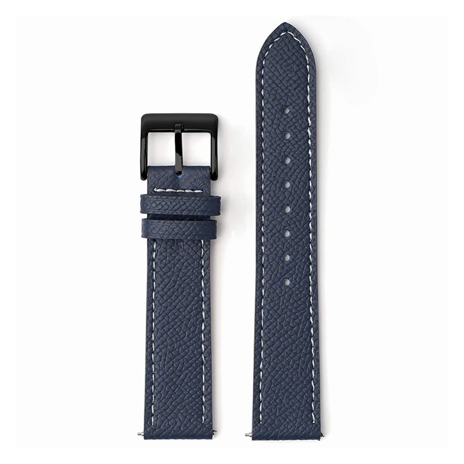 Uhrenarmband， Uhrenarmband aus Kalbsleder mit Schnellverschluss, handgefertigt, Palmenmuster, Armband(Navy Blue Wh Line,22mm)