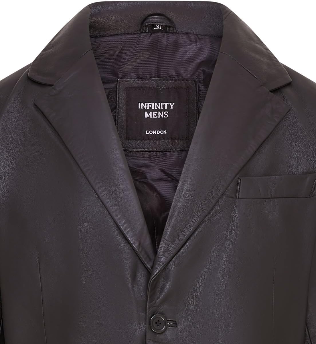 Mens 2 Button Black Leather Blazer Soft Tailored Leather Jacket Coat