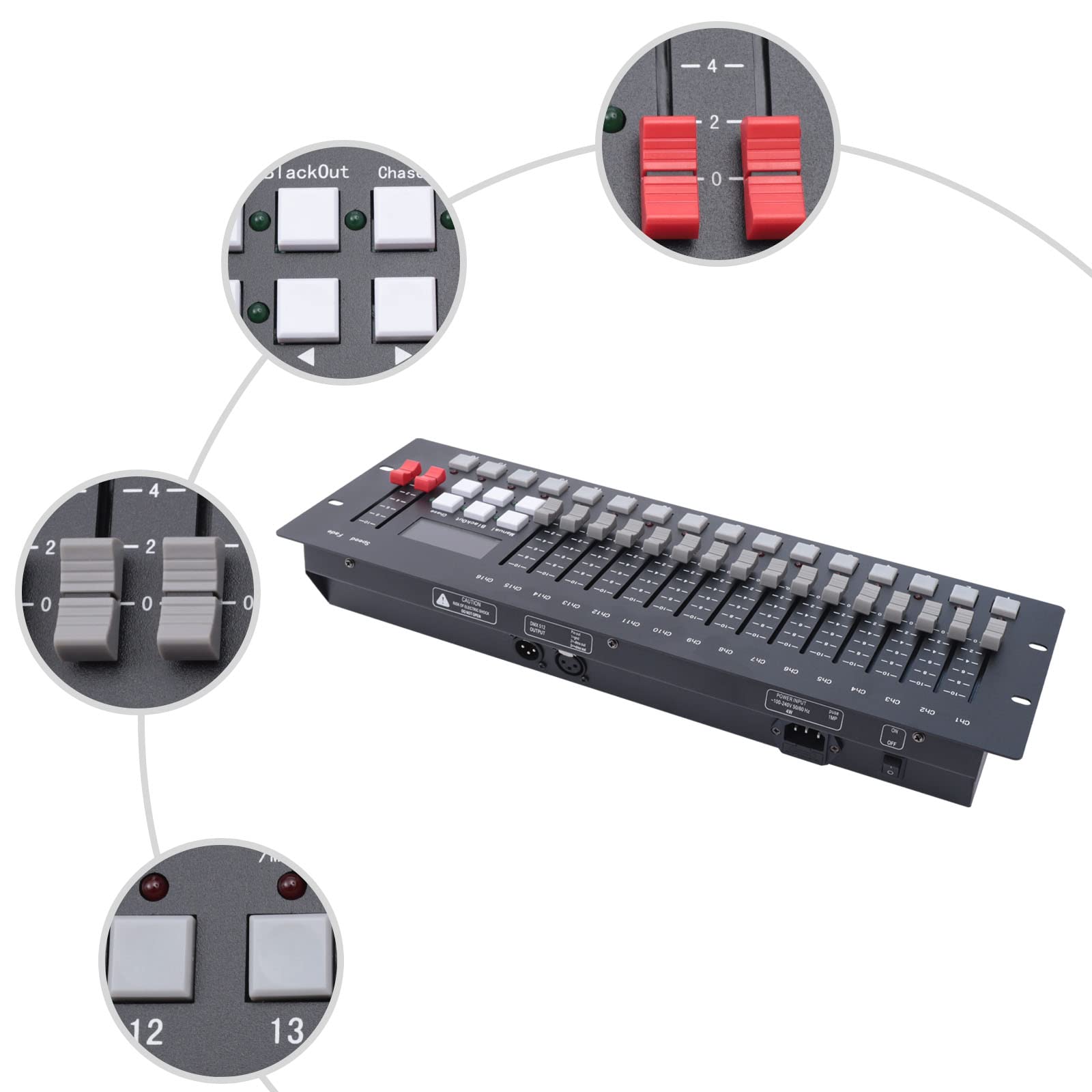 12W DMX Controller, DMX 256 Konsole für Bühnenbeleuchtung, 256CH Kanäle Konsole 99 Szenen für 3 Pin XRL, DMX-Lichtpult Party, DJ Disco Moving Head Licht Bühnen Lampe Operator Ausrüstung, Schwarz