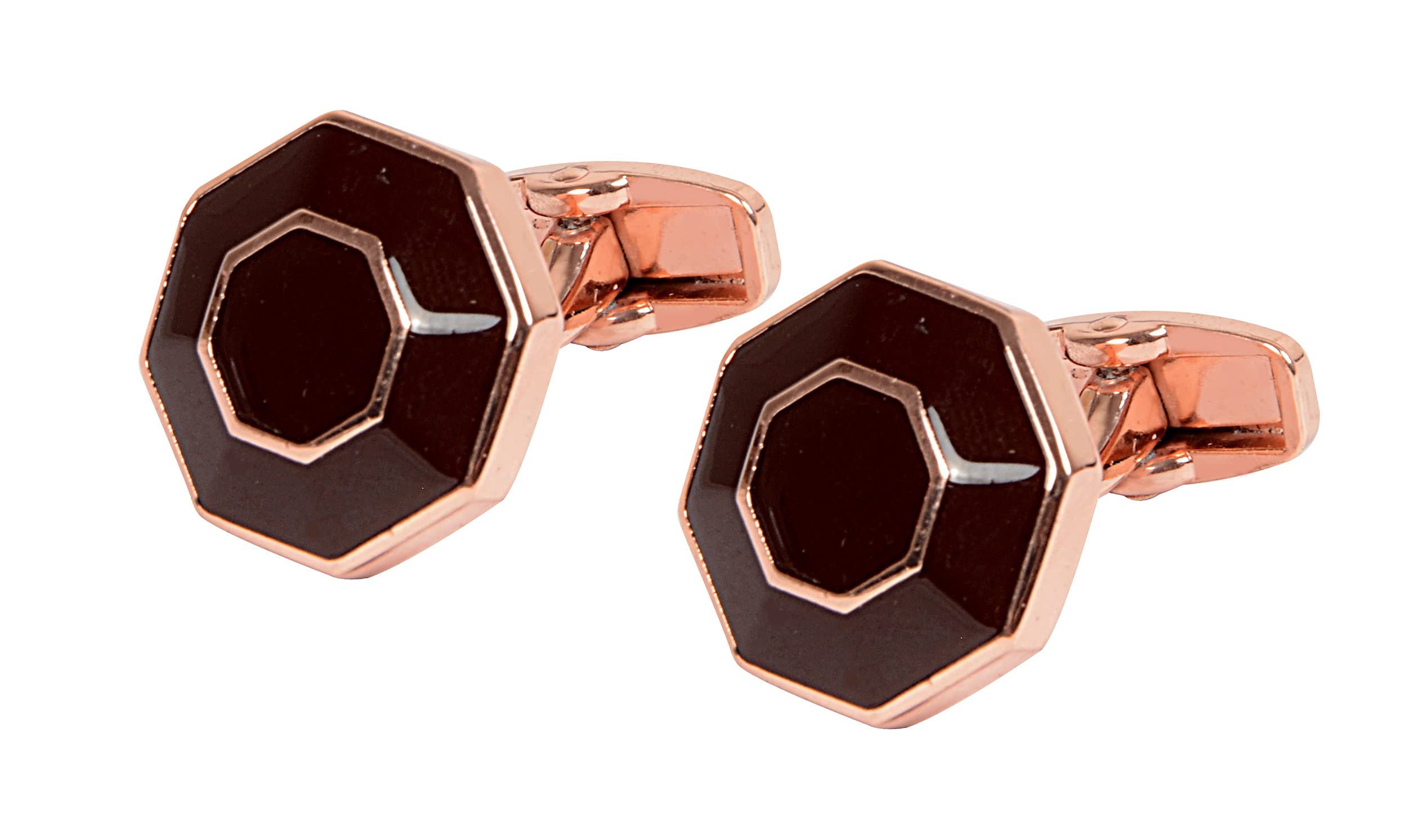 Stainless Steel Premium Cufflinks for Men | Size - standard | Pair of 1 | maroon & golden |-image-30
