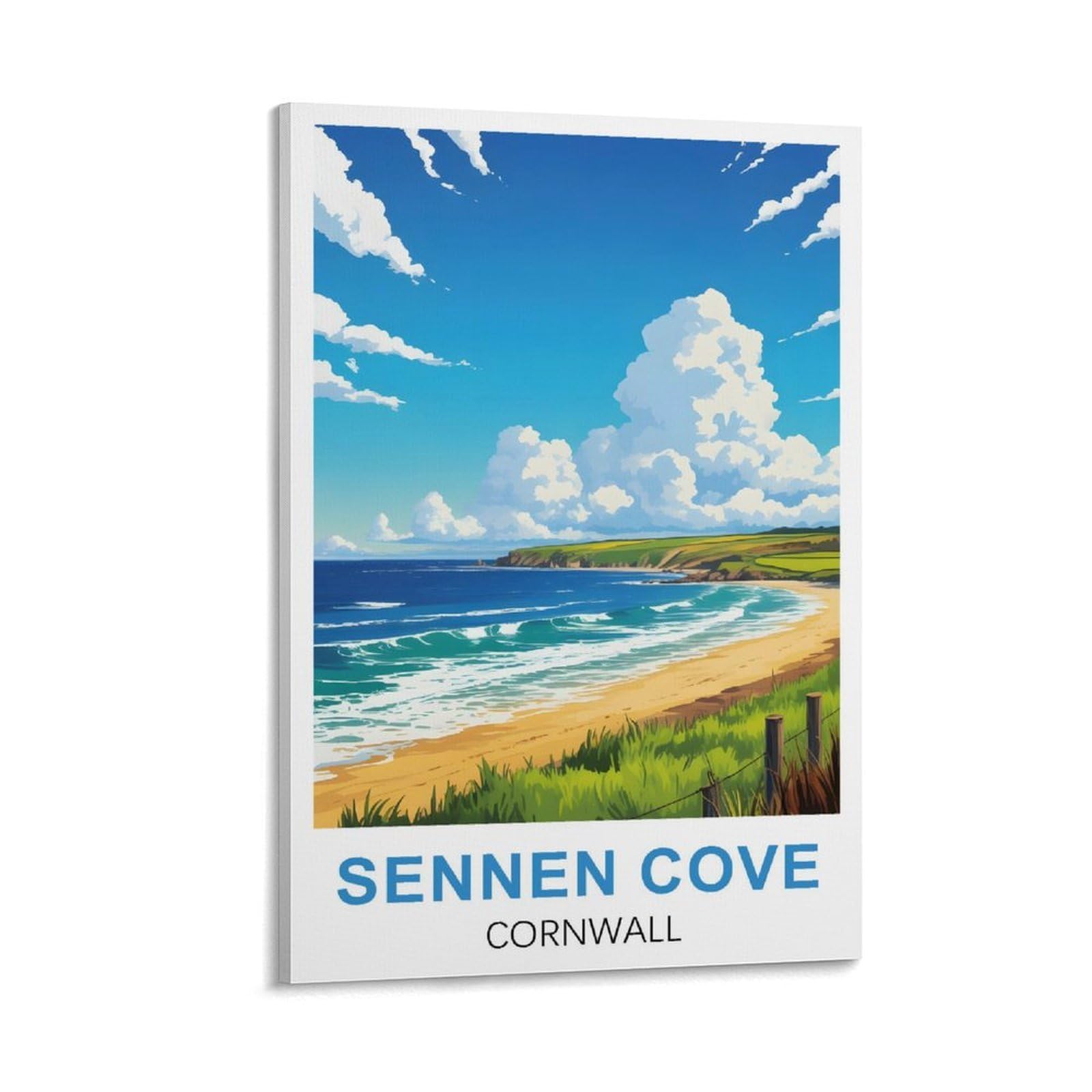 Lcynnh Frame-Style Sennen Cove Cornwall Vintage Travel Poster 24X36inch(60X90cm) Print Home Bedroom Office Living Room Decor Canvas