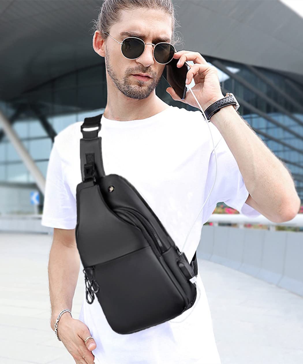 Sac De Poitrine Homme – Bandoulière Simple Noir – Nylon Léger – Neuf Avec étiquettes