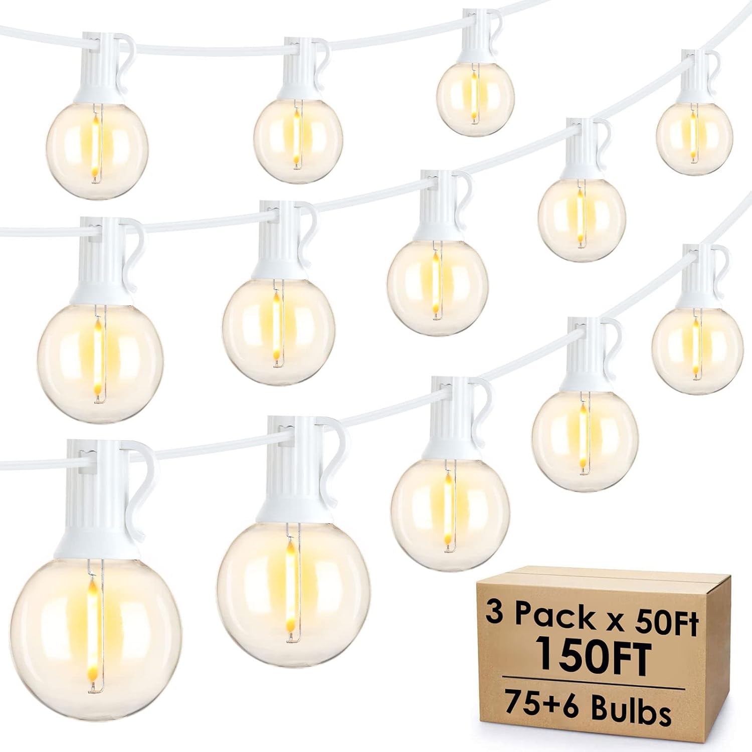 Mlambert 200Ft(4x50Ft) Outdoor String Lights, G40 Globe Patio Lights Connectable with 100+6 Waterproof LED Bulbs for Backyard Garden Porch-Black Wire
