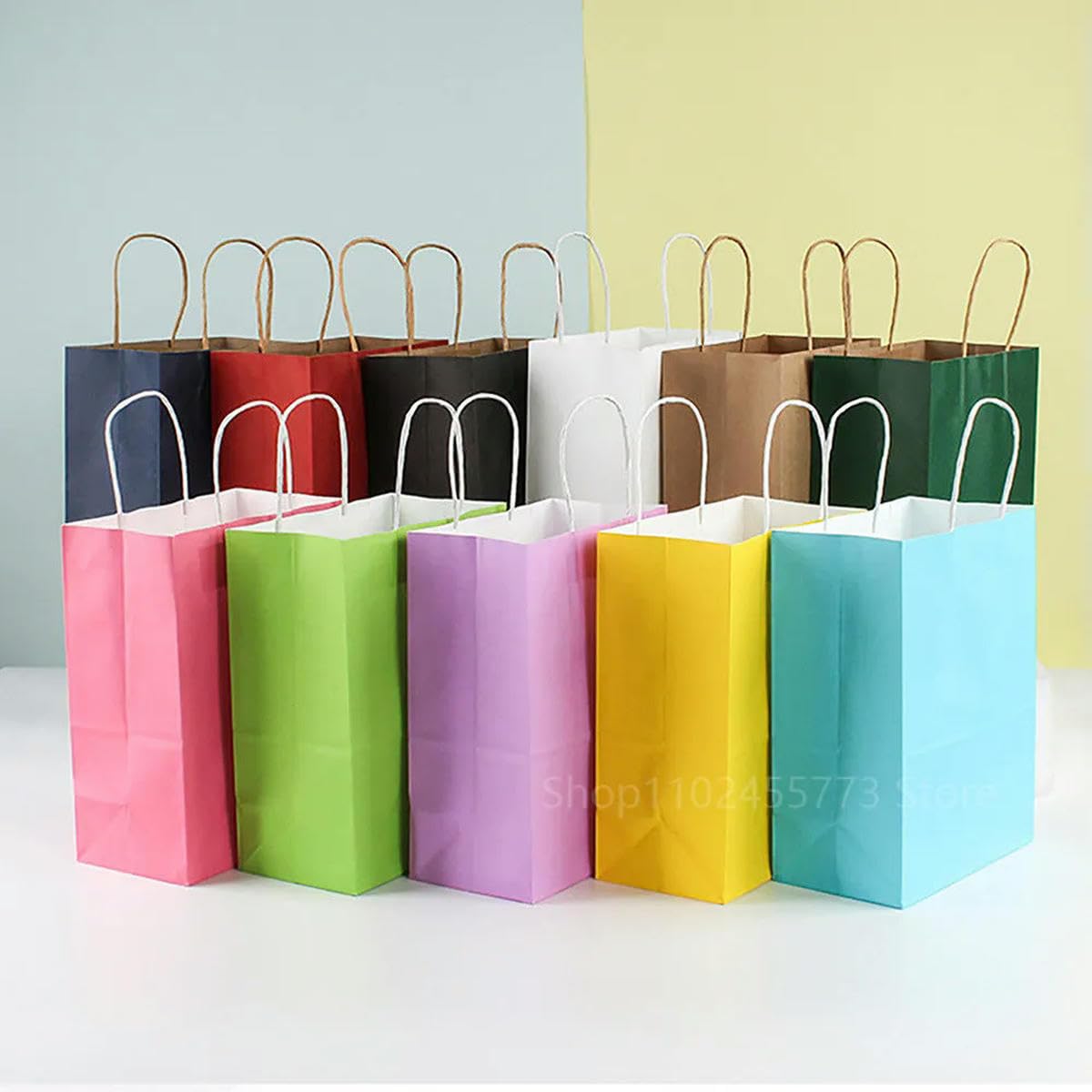 5/10/20/30 Stück Festival-Geschenktüte aus Kraftpapier zum Einkaufen DIY Multifunktions-Recycling-Papiertüte mit Griffen-Rosa-21x27x11cm(M)-20 Stück