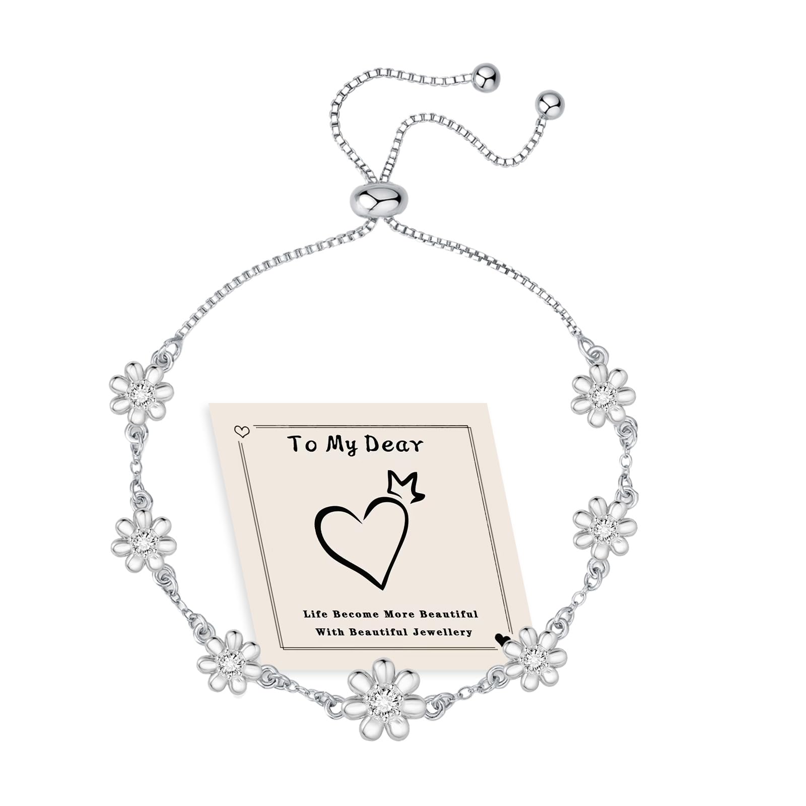 HEEYA Armband Silber für Damen Gänseblümchen Armband Silber Damen mit Blumen Hypoallergen Verstellbare Tennisarmband Damen Freundschaftsarmbänder Geschenke für Frauen Mädchen