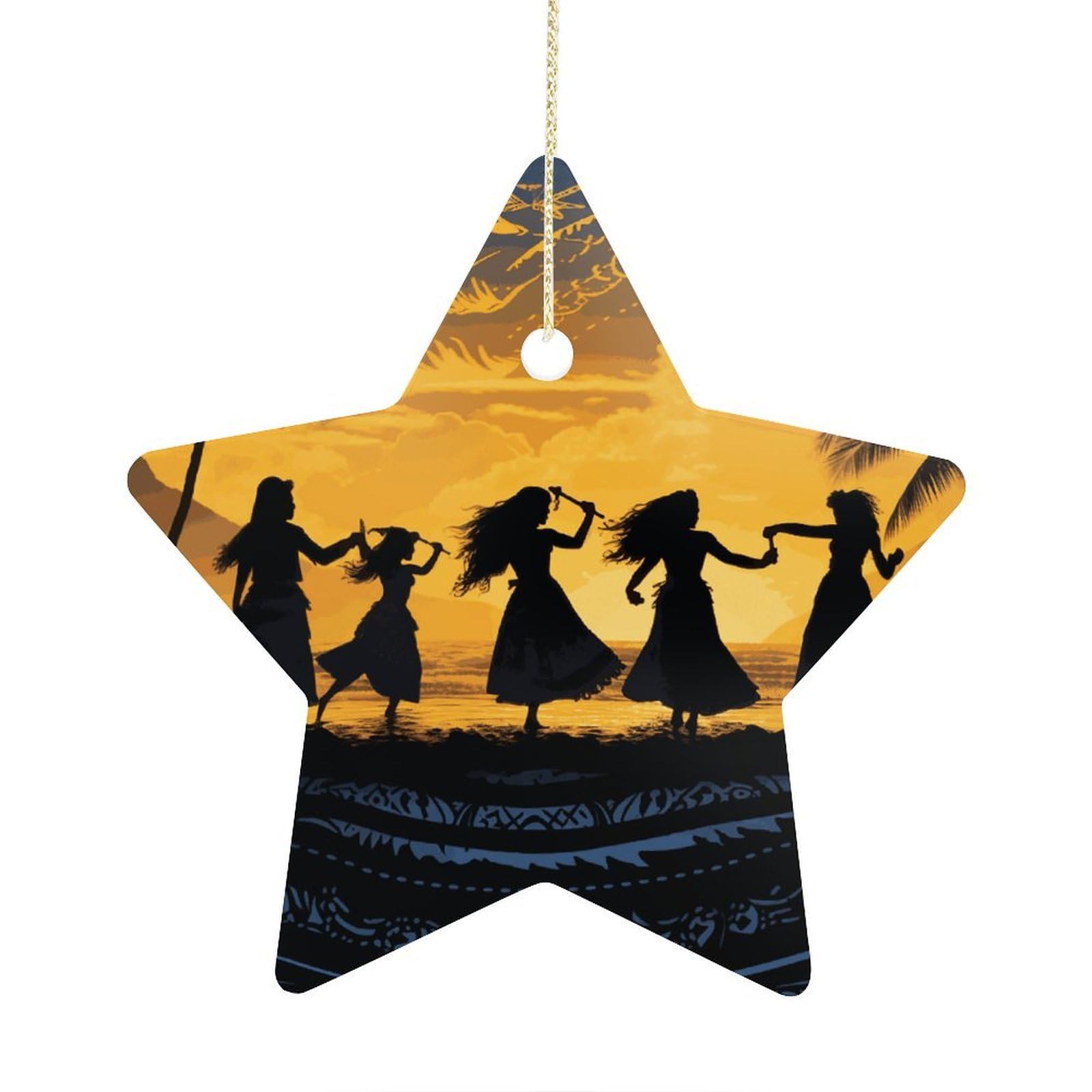 Fodpand Women's Style Five Silhouettes Of Hawaiian Dance Ornament With String, Keepsake Hanging Decorations,Ceramic Ornaments For Men Indoor Home Holiday Party Gifts