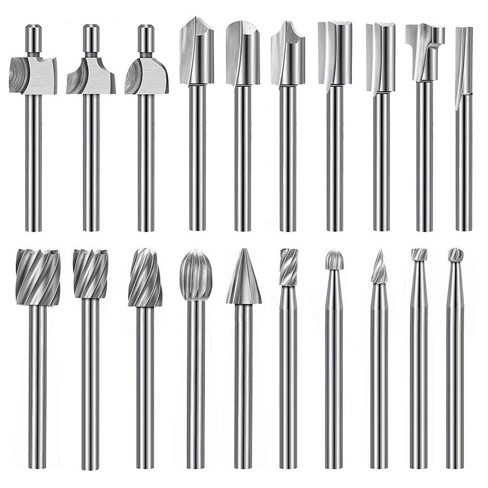 Sankaka 20Pc HSS Router Carbide Engraving Bits for Bit Set 1/8 Inch(3mm) Shank Rotary Tools