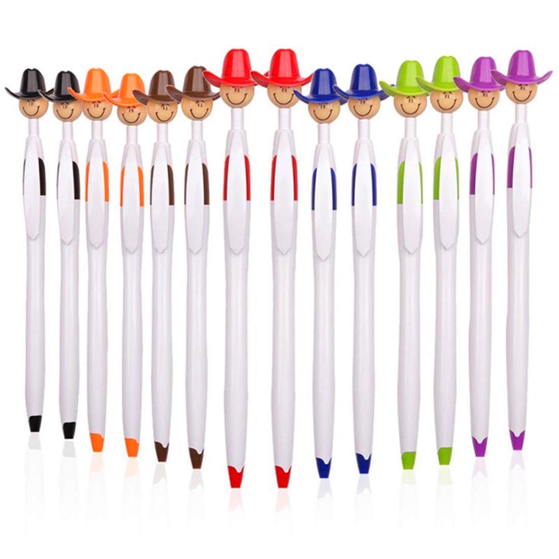 Novelty Cowboy Hat Smiley Ballpoint Pens Cute Cartoon Pens Black Ink Pens Writing Ballpoint Pens for Kids Adults School Office Stationary Supplies(14PCS)