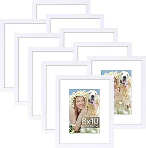 decorUhome 8x10 Picture Frame Set of 10, Display Photos 5x7 with Mat or 8x10 Unmatted for Picture Frames Collage Wall Decor, White