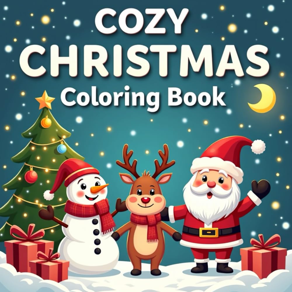Cozy Christmas Coloring Book: 50 Cute and Easy Designs for Adults and Kids