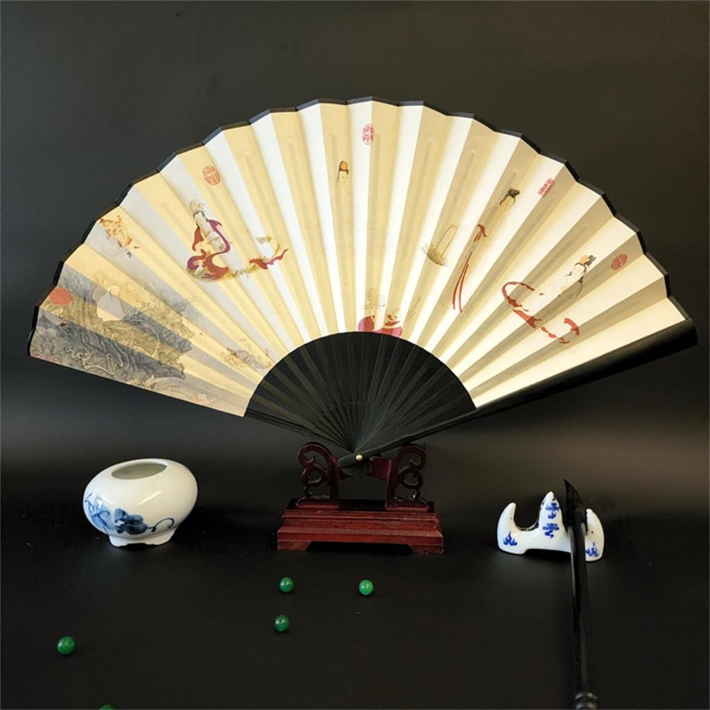GHETBO 書画扇子 扇子 ライスペーパー扇子 竹扇子 紙扇子