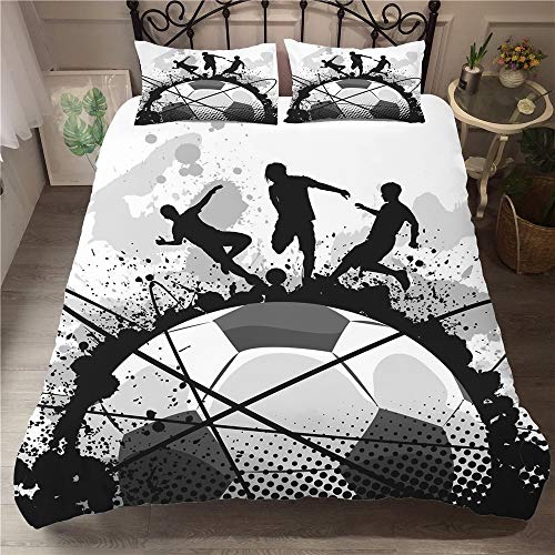 Juego de Ropa de Cama Microfibra, Morbuy 3D Atletismo Deportes Fútbol Impresión Juego de Fundas de Edredón Incluye Funda de Almohada para Familiar y Niños (Cama 90-150x200cm,Kick-Off)