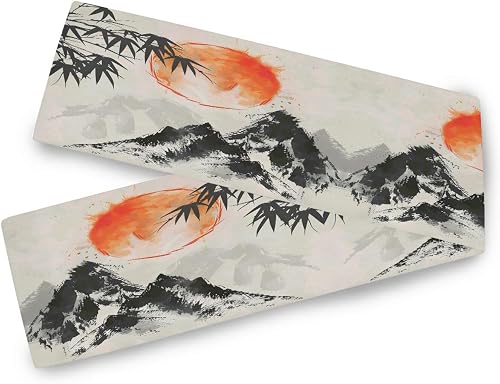 ALAZA Japanese Bamboo Trees and Fuji Mountains Table Runner 