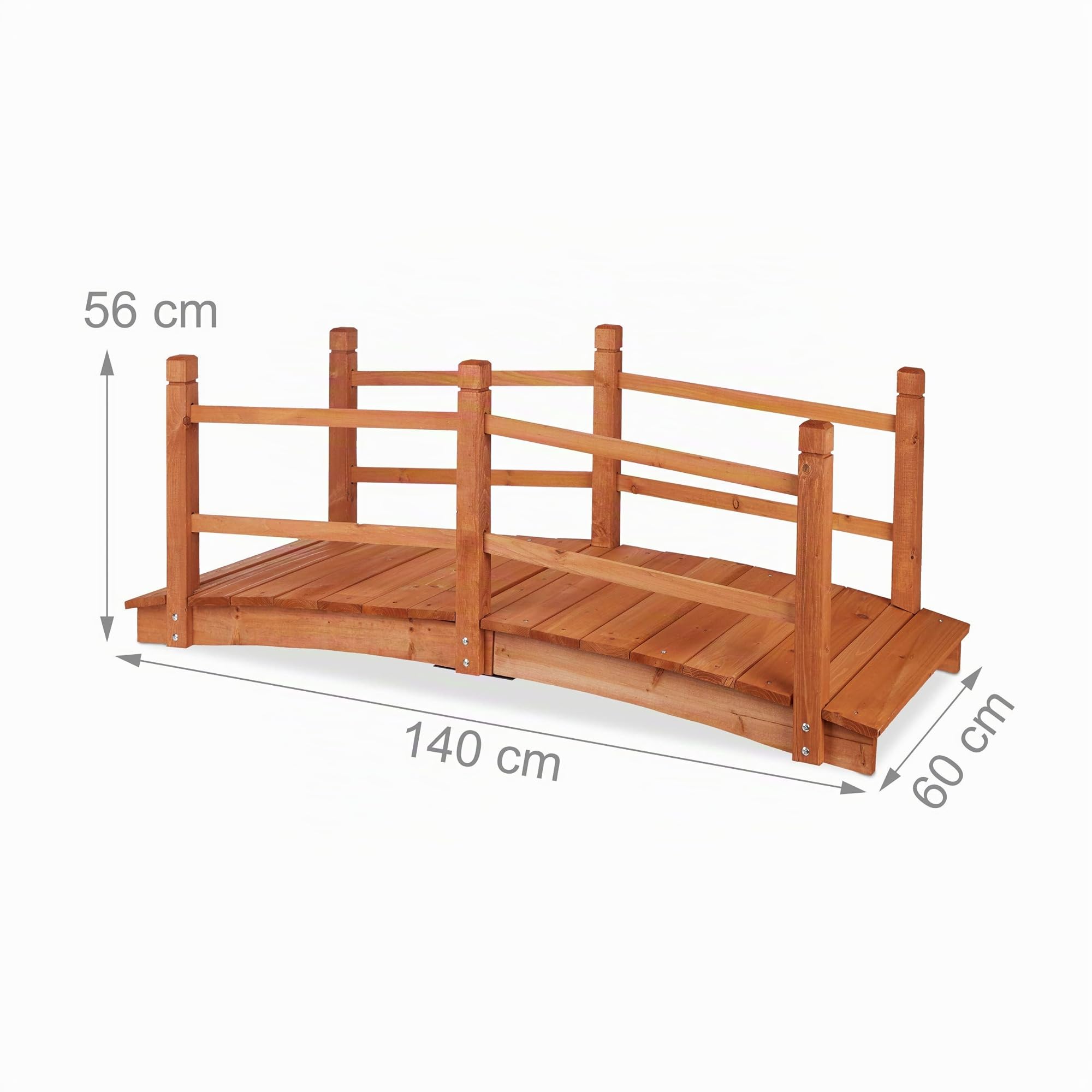 Relaxdays Pont sur étang, avec Balustrade, à Pied, Passage, décoration de Jardin, en Bois, HlP; 56x140x60 cm, Orange