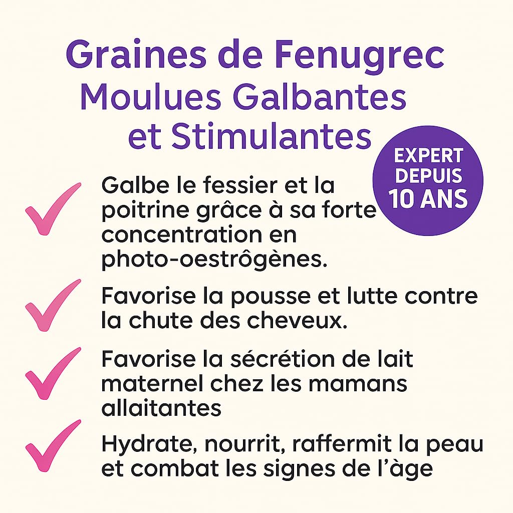 Poudre de Fenugrec 100% Naturelle - Fenugrec Moulu Premium Français pour Grossir le Fessier, Développer les Hanches et Galber la Poitrine - Volume & Fermeté du Corps - 100 g -I Love My Popotin