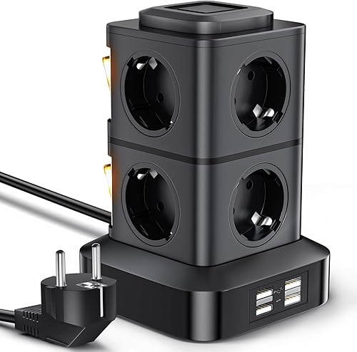 Miniatura 10 de Regleta de alimentación con protector de sobretensiones de 10 pies con 12 salidas de CA, 4 puertos USB, estación de carga, regletas de alimentación