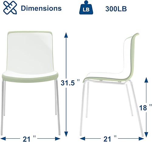 Miniatura 2 de Wonder Comfort Acrílico, moderno Slot-Back, plástico apilable cocina sin brazos, juego de 4 sillas de comedor, verde