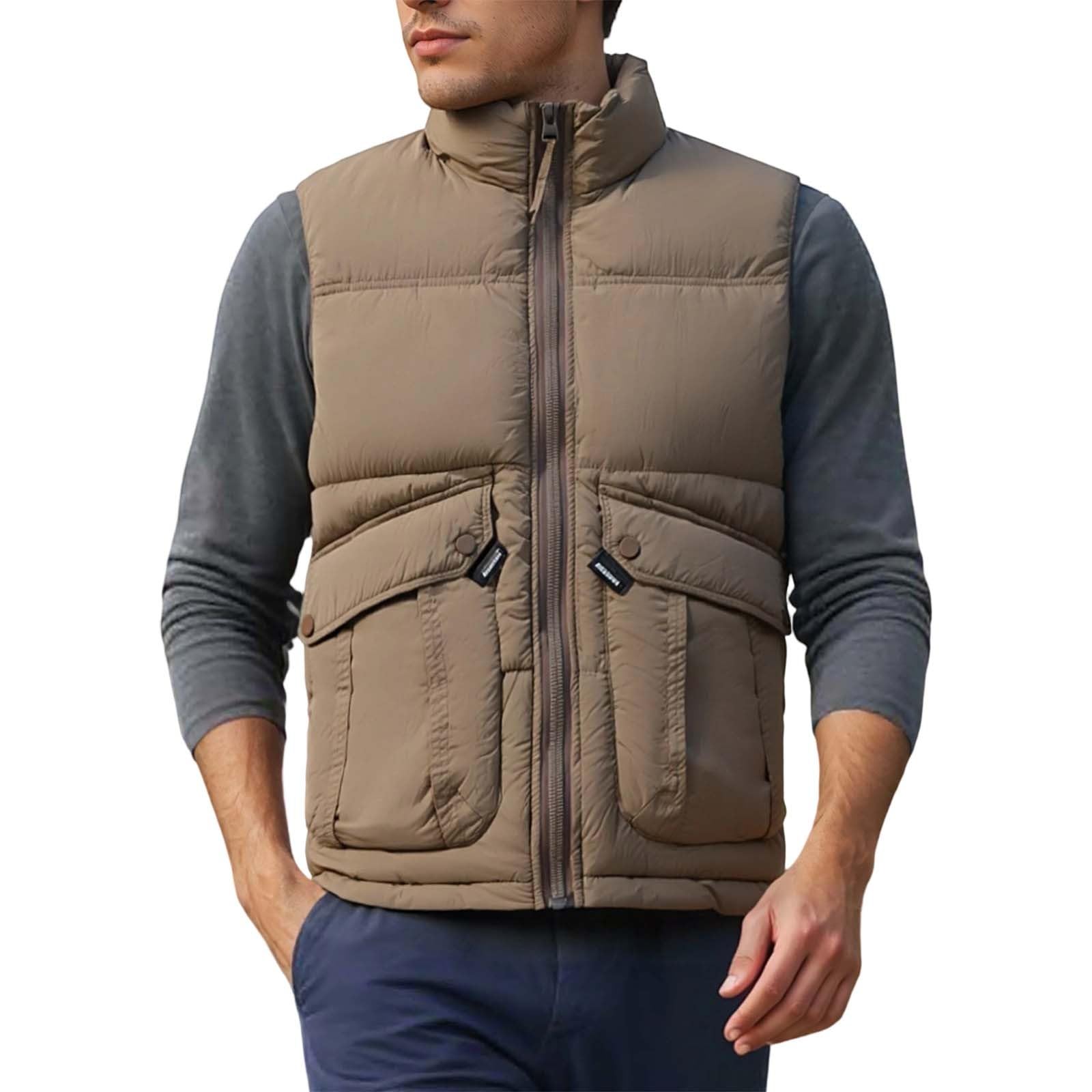 Genérico Chaleco Invierno Hombre Con Capucha Abrigo Sin Mangas Talla Grande calentador de bodywarmer chaqueta térmica para correr acolchado bolsillos ajuste regular exteriores