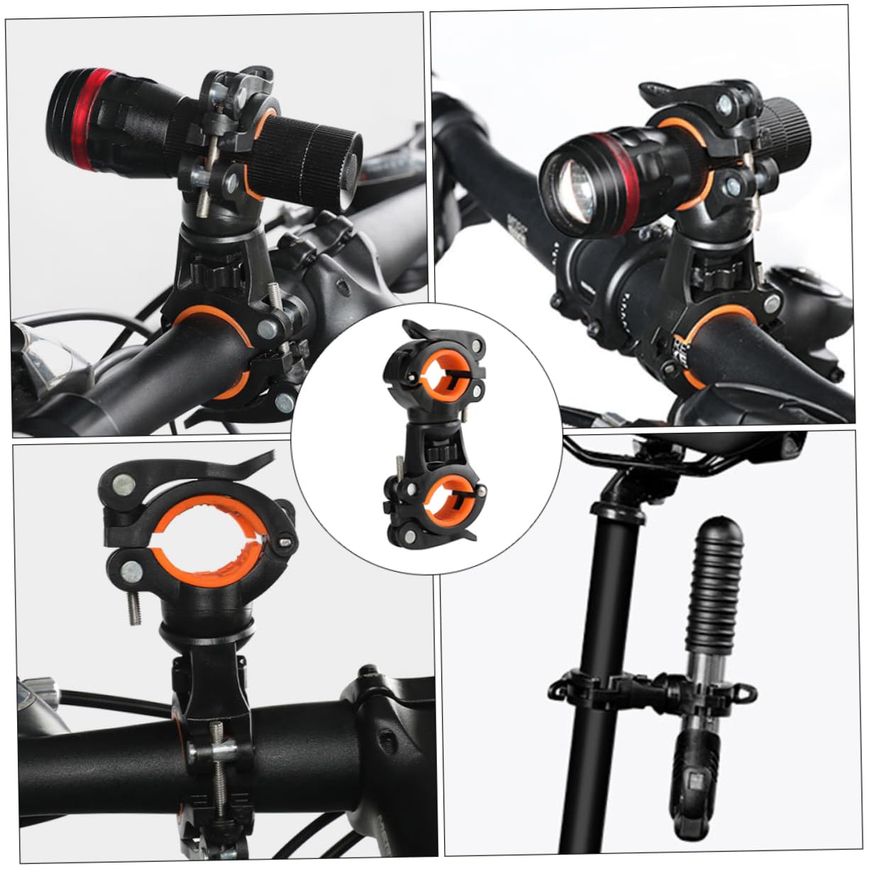 VANZACK 1Pc Bike Flashlight Rack and Flashlight Holder for Biking at Night High Stability Design Compatible with Bikes for Outdoor Cycling Adventures Orange