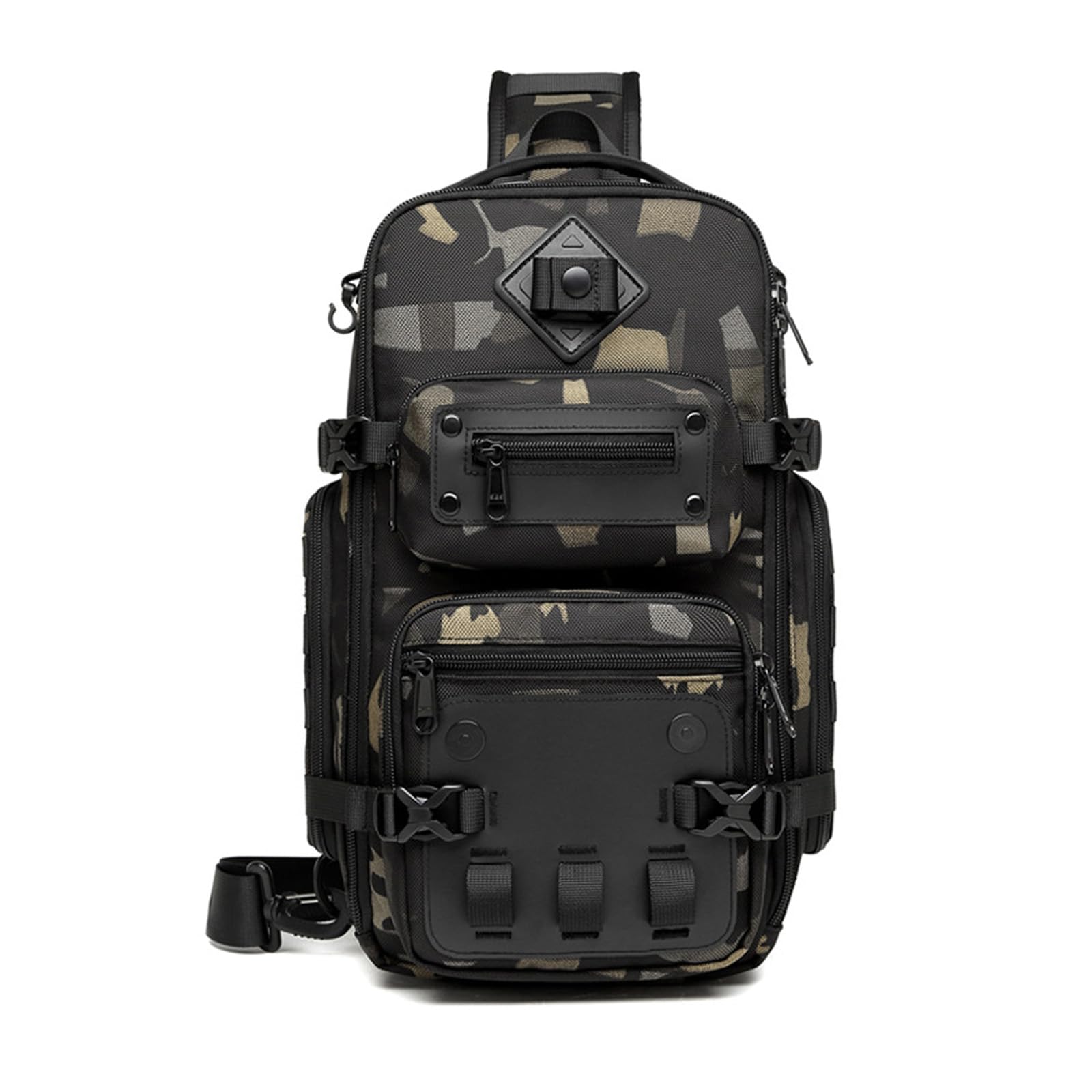 FANDARE Tactical Sling Bag Crossbody Backpack with Tripod Holder Chest Shoulder Bag for Men One Strap Motorcycle Chest Pack for Travel Hiking Waterproof Satchel Bag fit 10.5 inch Tablet Camo