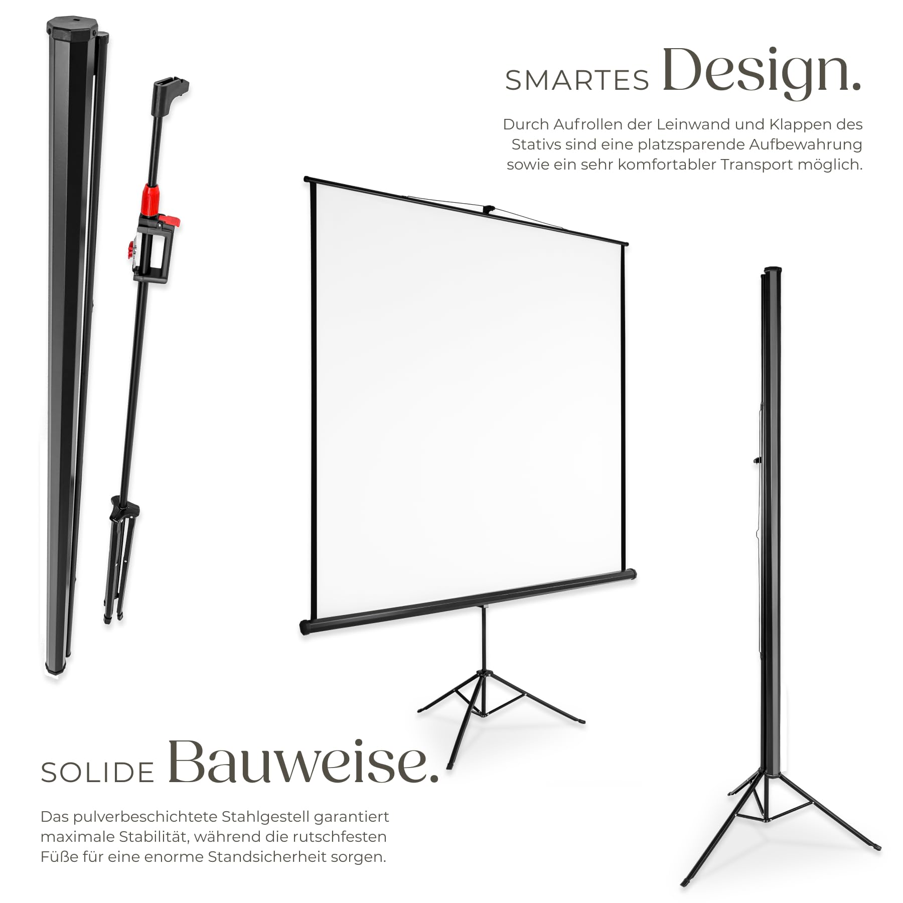 tectake® Projektor Leinwand Beamer, Projektionsleinwand HDTV tauglich, Beamerleinwand, Mobile Leinwand mit Ständer, LCD optimiert für HD und 3D, Gain Faktor 1,0, für Heimkino, TV