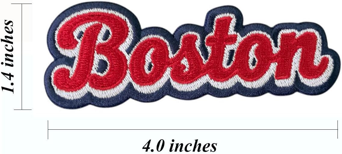 2 PCS Red Boston Word Lettering Patch Baseball Embroidered Iron On Patches for Decorate Craft Clothes