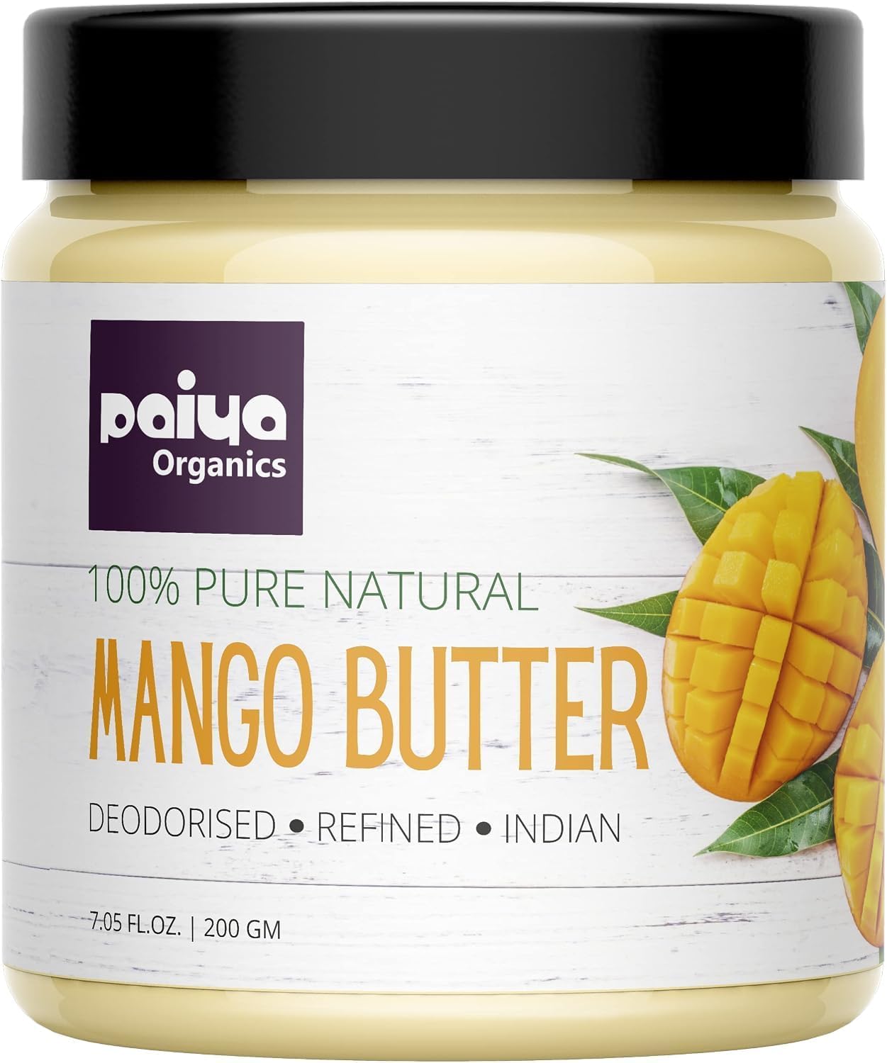 Mango Butter Raw Indian Butter 200g, 100% Pure Natural Mango Buter for Hair, Dry Skin, & Curly Hair Detangling, Refined Body Buter for DIY Soap, Cream & Moisturizer