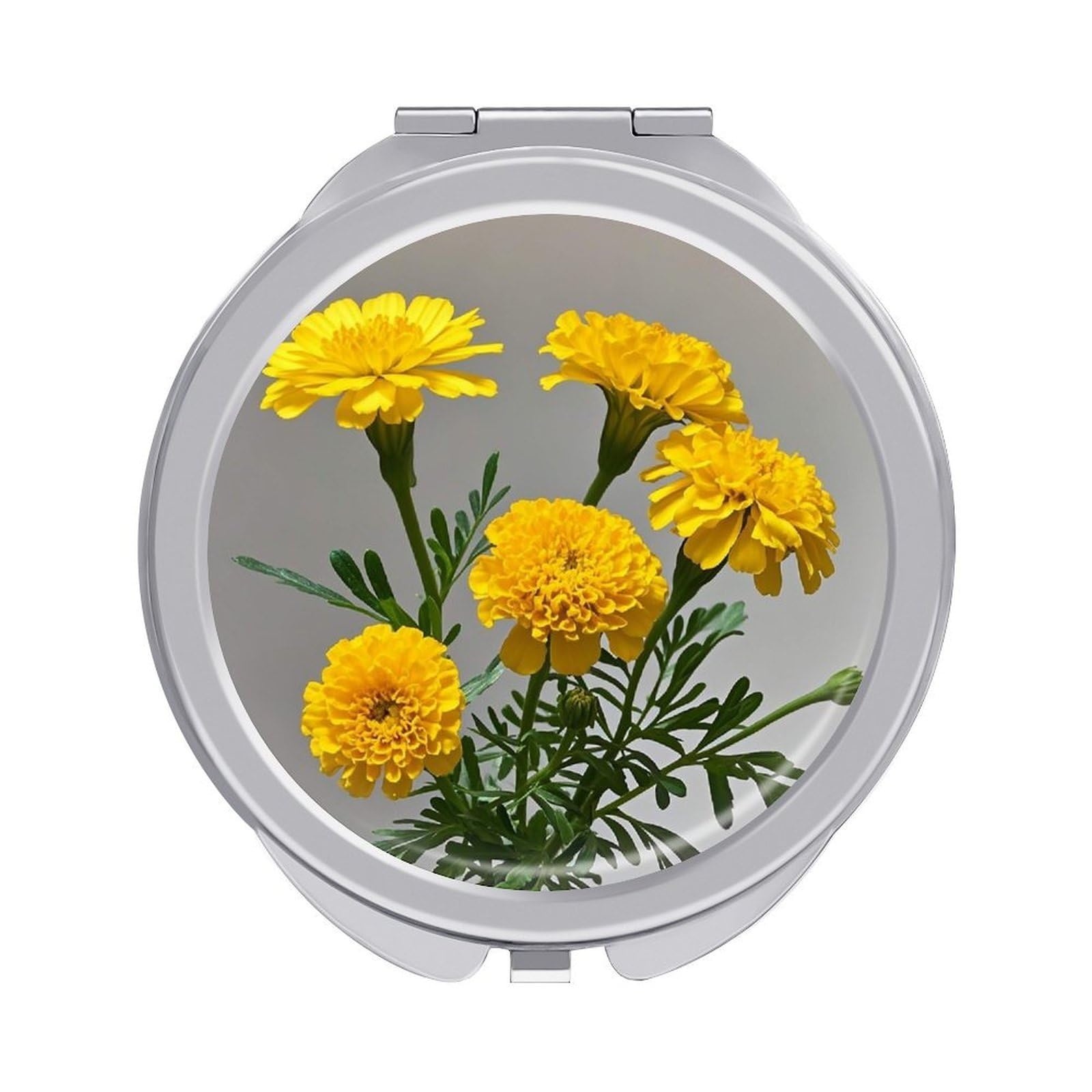 FekiLoot Marigold Travel Makeup Mirror for Women Folding Portable Hand Compact Mirrors Small Round Vanity Mirror 1X/2X Magnifying Metal Pocket Makeup Mirrors