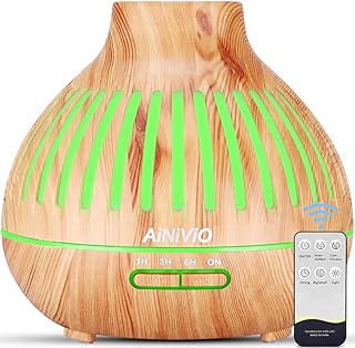 AiNiViO 400ml Diffuseur d'Huiles Essentielles, Télécommande d'humidificateur Ultrasonique, 7 Couleurs LED, Arrêt Automatique sans Eau, pour La Maison,Chambre à Coucher,Spa,Yoga …