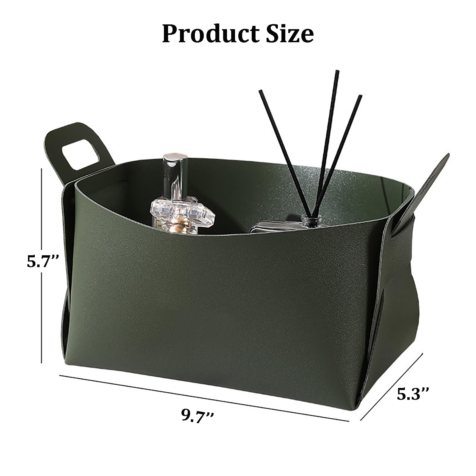 Cesta de piel sintética, organizador de almacenamiento de escritorio, plegable con asas, bandeja de valet para brochas de maquillaje, solución de almacenamiento de mesa de entrada u oficina