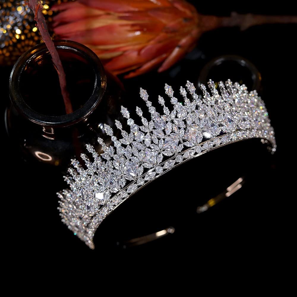 Biżuteria do włosów Diadem z koroną dla kobiet Damska tiara z koroną Kryształowa opaska na głowę Ślubne akcesoria do włosów dla nowożeńców Diademy i korony, srebro