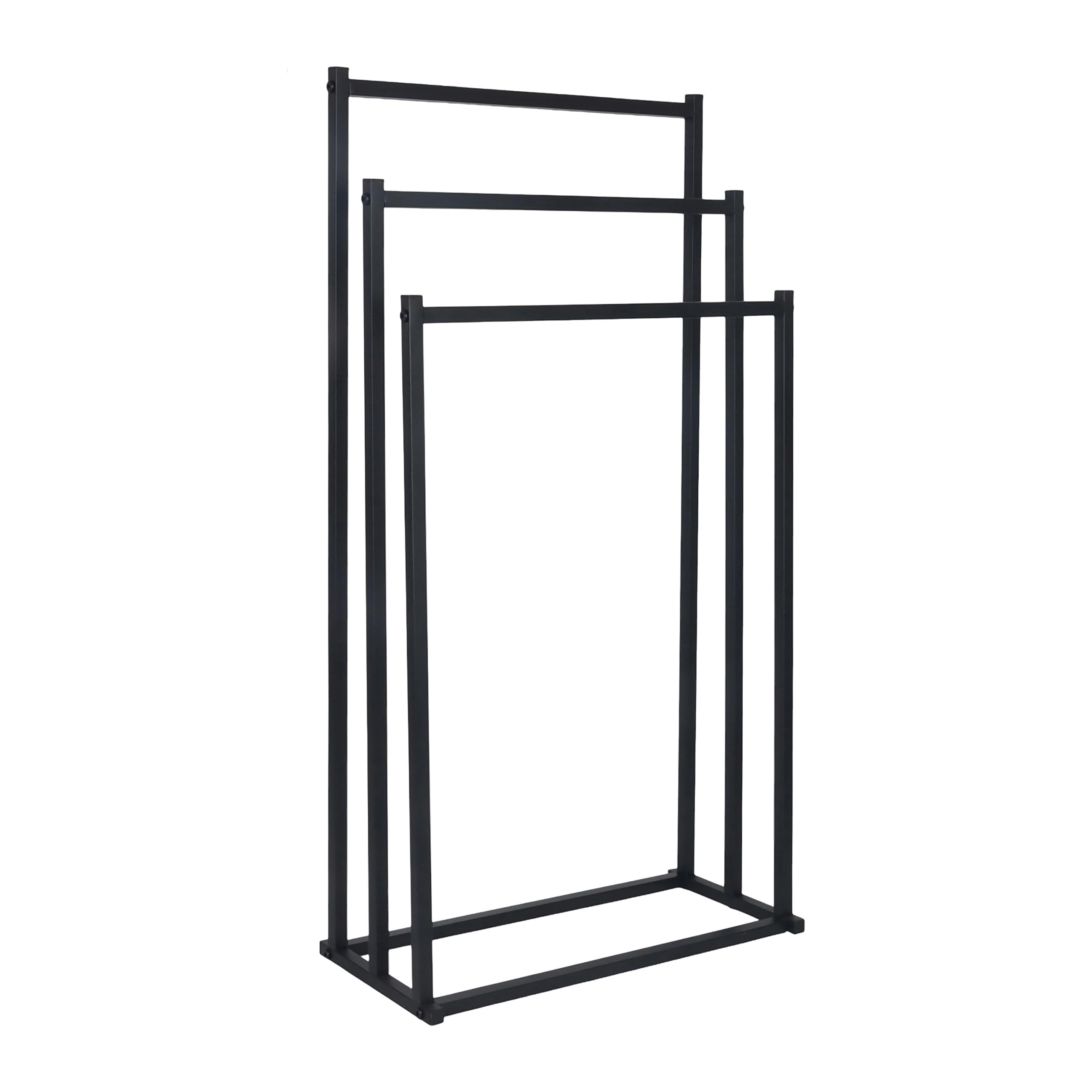 Relaxdays Black Towel Rack, Hxwxd: 86 X 44 X 21 Cm, Metal, 3 Bars, Bathroom, Freestanding Design,