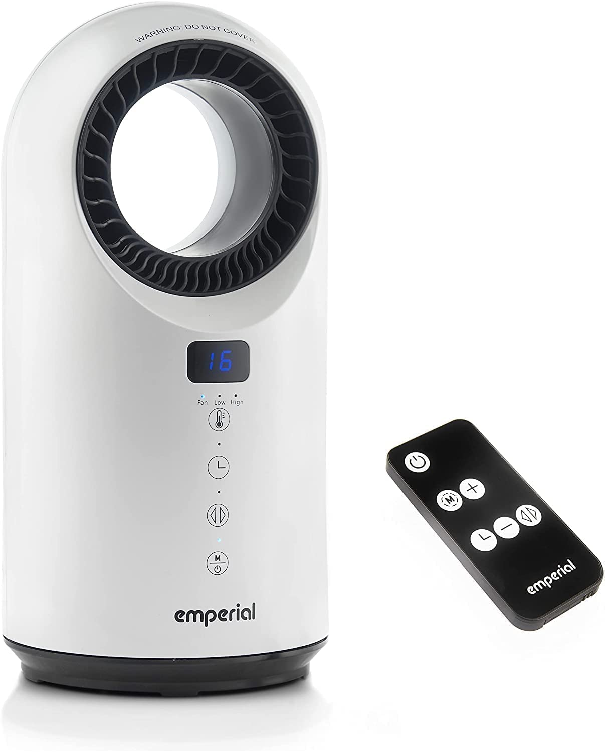 Emperial Ceramic Bladeless 1500W Fan Heater with LED Display, 12H Timer & Remote Control, Automatic Oscillation, Thermostat, Tip-Over Protection, 2 Heat Settings and Fan Only Mode